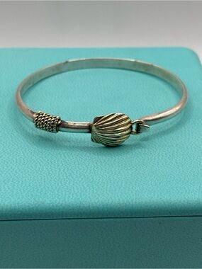 Sterling Silver S 925 & Gold Scallop Shell & Rope Hook Bracelet Cape Cod